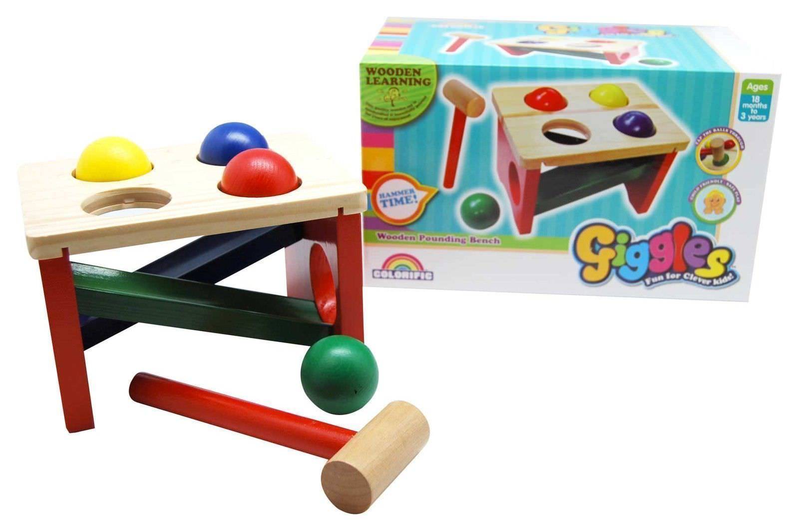 Kids Hammer and Ball Toy Giggles Wooden Pounding Bench Timber Childrens Toy eBay