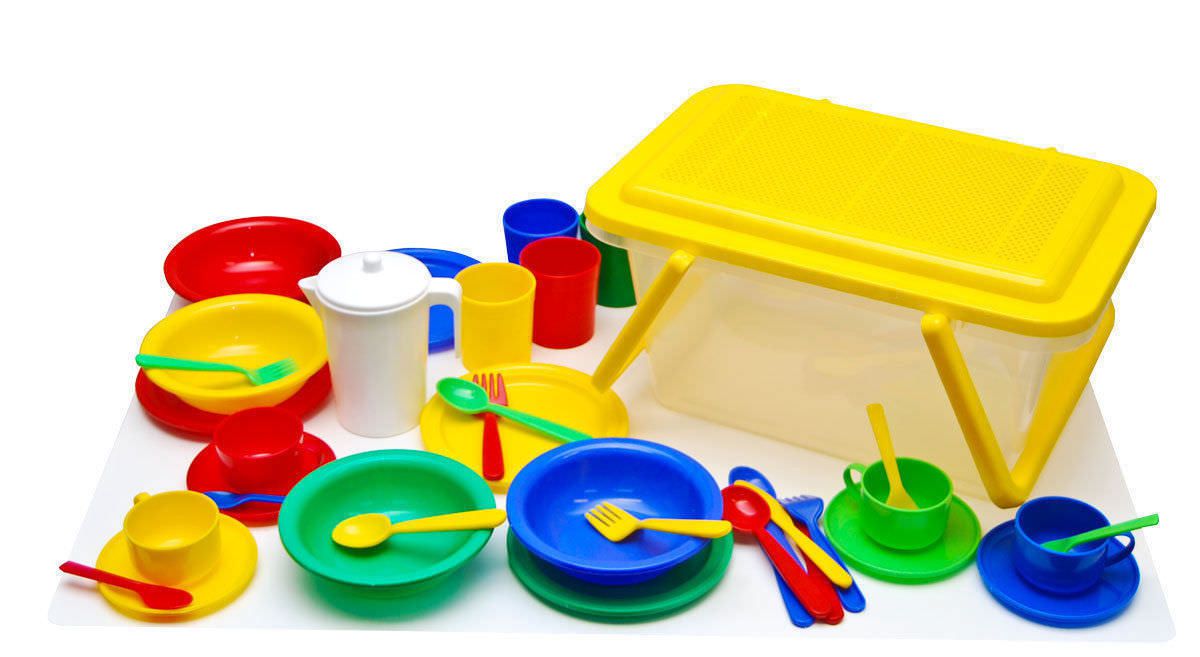 Kids Yellow Plastic Play Picnic Basket 41 piece