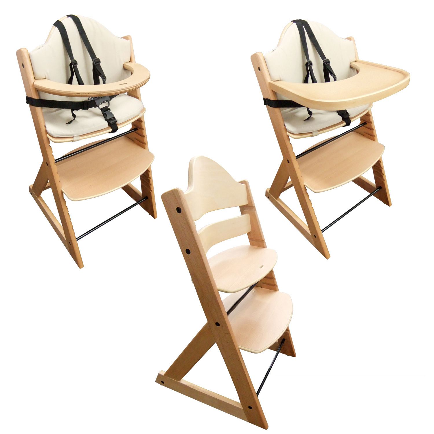 Wooden Baby High Chair | 3in1 Highchair with Tray and Bar ...