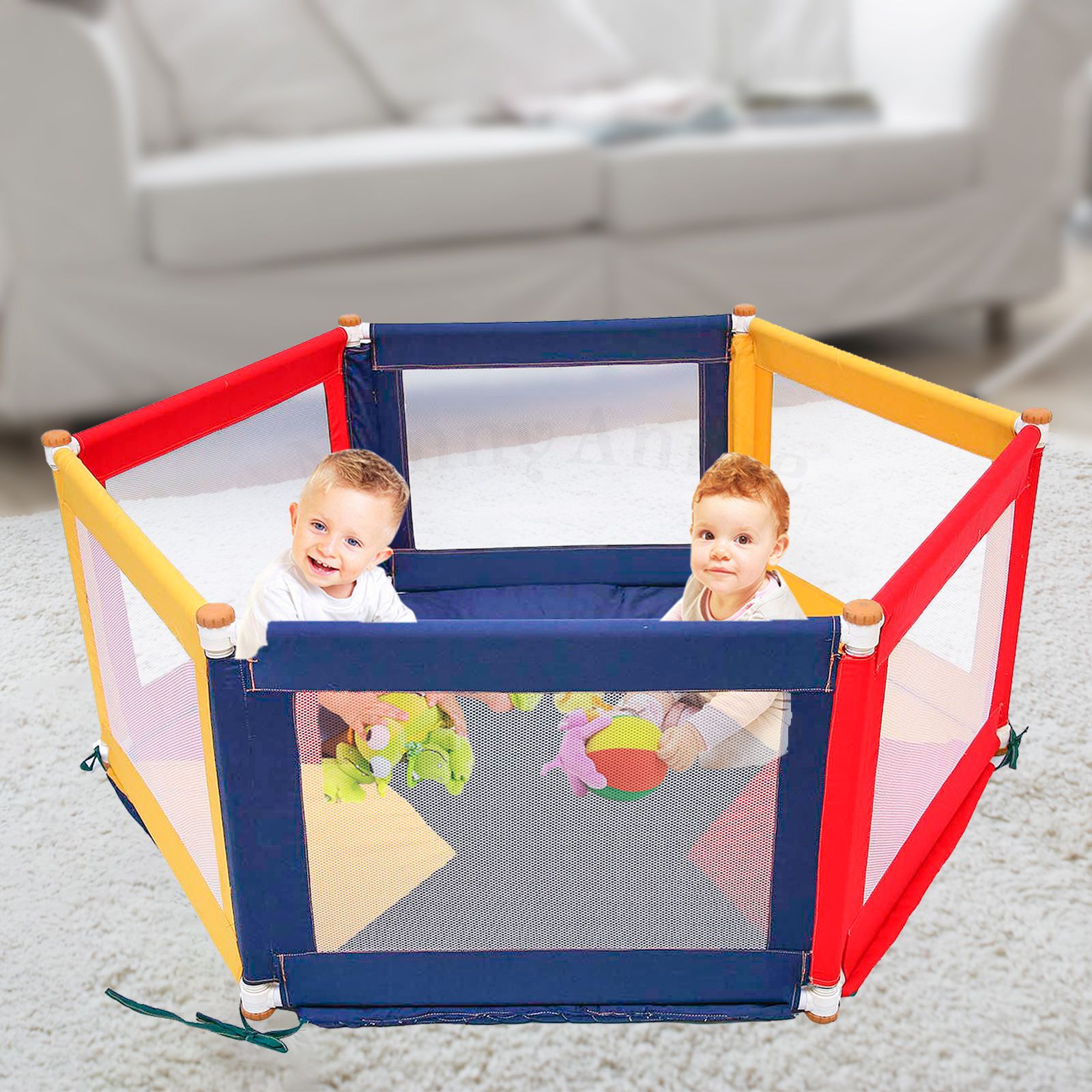 POKANO Hexagonal Fabric Baby Playpen & Mat COLOUR Tikk Tokk