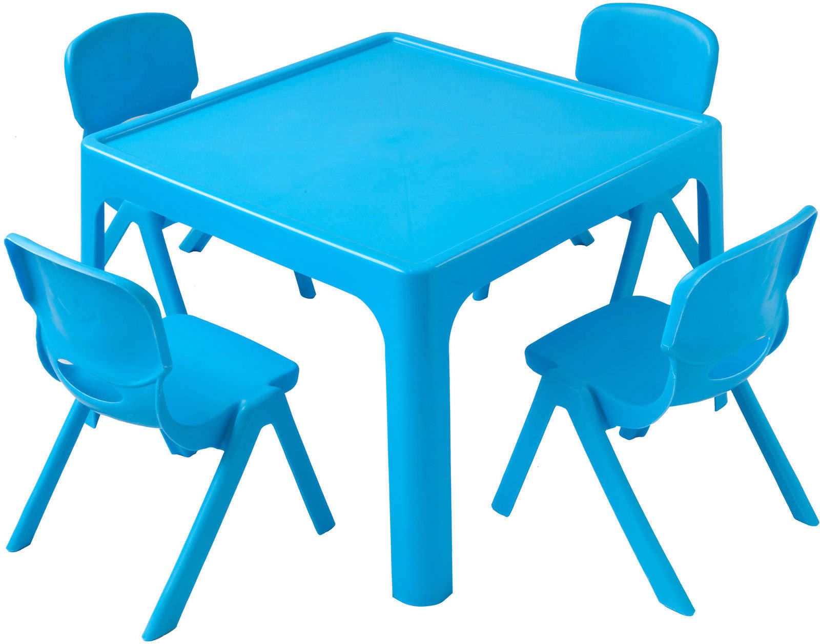 Childrens Table + 4 Chair Set Resin Plastic Stackable BLUE Kids Furniture eBay