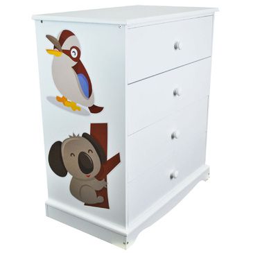 Childrens White Chest of Drawers | Australian Animals | 4 Drawer Chest