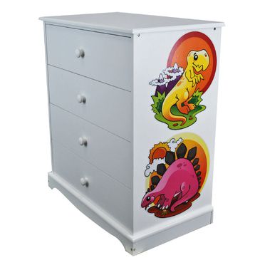 Childrens White Chest of Drawers | Dinosaurs | Wooden 4 Drawer Chest