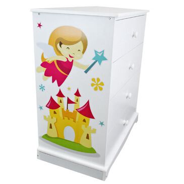 Childrens White Chest of Drawers |Fairy Princess | Wooden 4 Drawer Chest