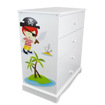 Childrens White Chest of Drawers |Pirates | Wooden 4 Drawer Chest