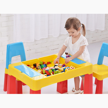 Pluto Multifunction Lego Activity Table & 2 Chairs Set - Yellow