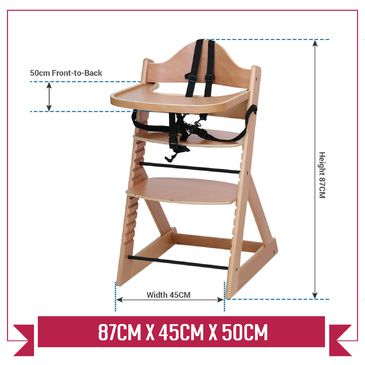 Wooden Baby High Chair  | 3in1 Highchair with Tray and Bar (White & Natural)