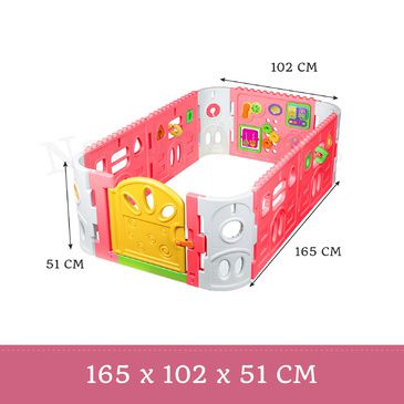 EVA Safety Mat And Baby Playpen with Gate and Activities 1.6m Square - Pink