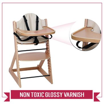 Wooden Baby High Chair  | 3in1 Highchair with Tray and Bar (Beech) 