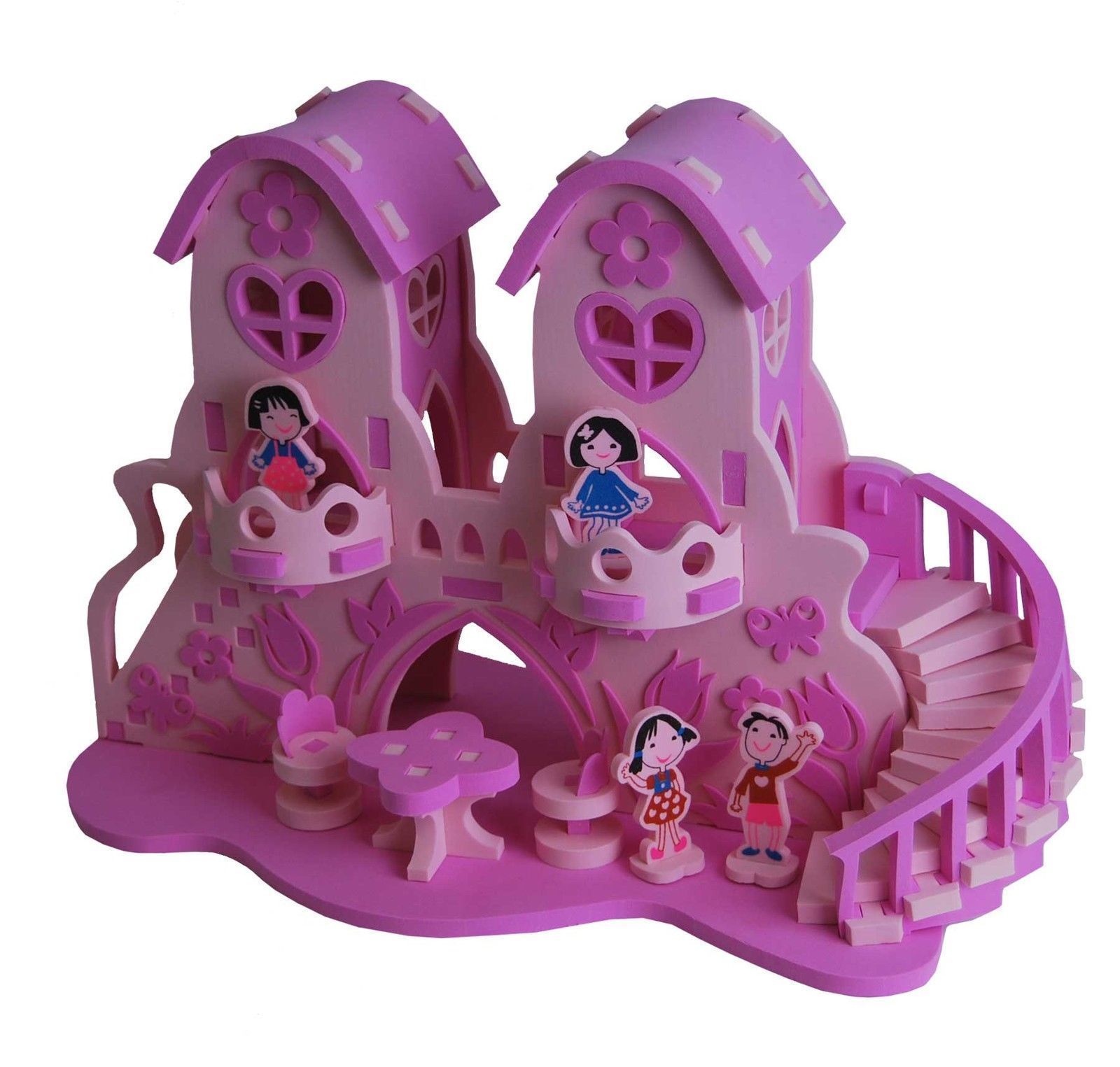 Dollhouse Dolls House Pink Doll Miniature DIY Kit New Girls Play Girl