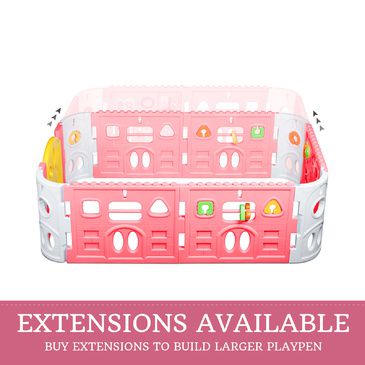 EVA Safety Mat And Baby Playpen with Gate and Activities 1.6m Square - Pink