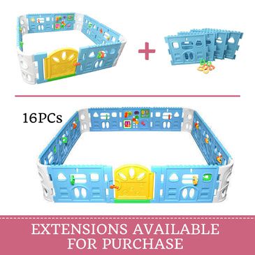 Baby Playpen with Gate and Activities 1.6m Square - Pink