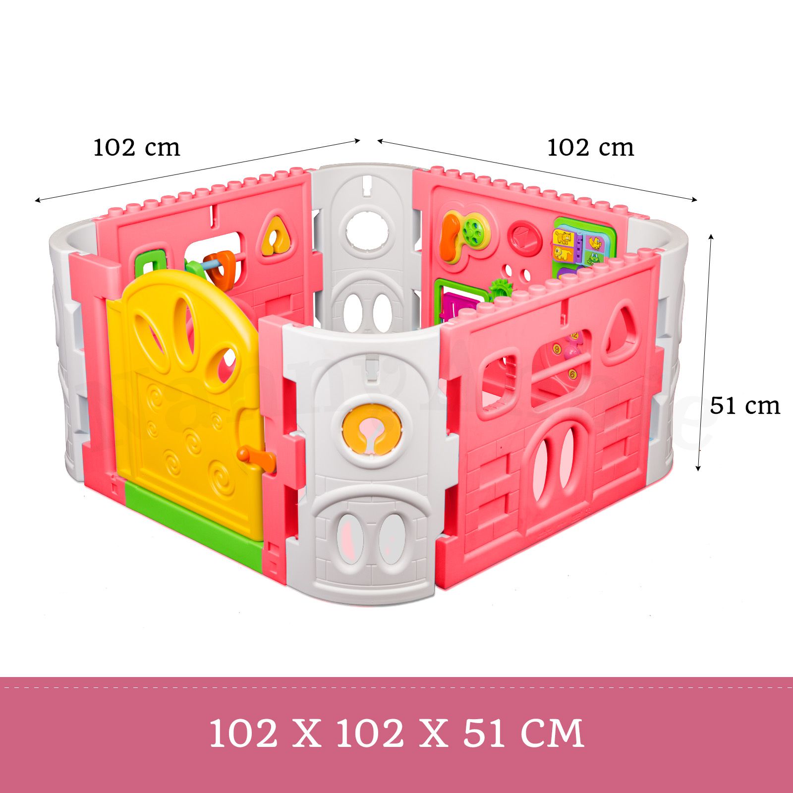 EVA Safety Mat And Baby Playpen With Door - Super Giant Interactive Play Room 2.3 x 2.3m - Pink