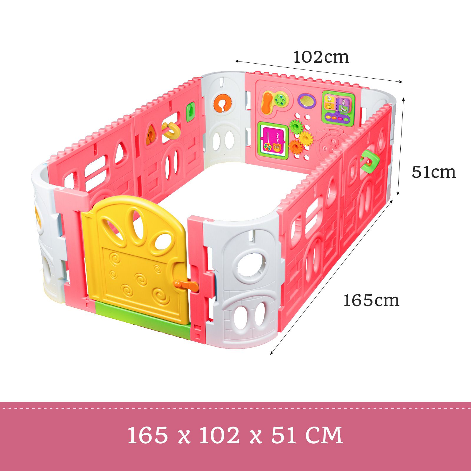 EVA Safety Mat And Baby Playpen with Door - Rectangle Interactive Play Room 1.6 x 1m - Pink