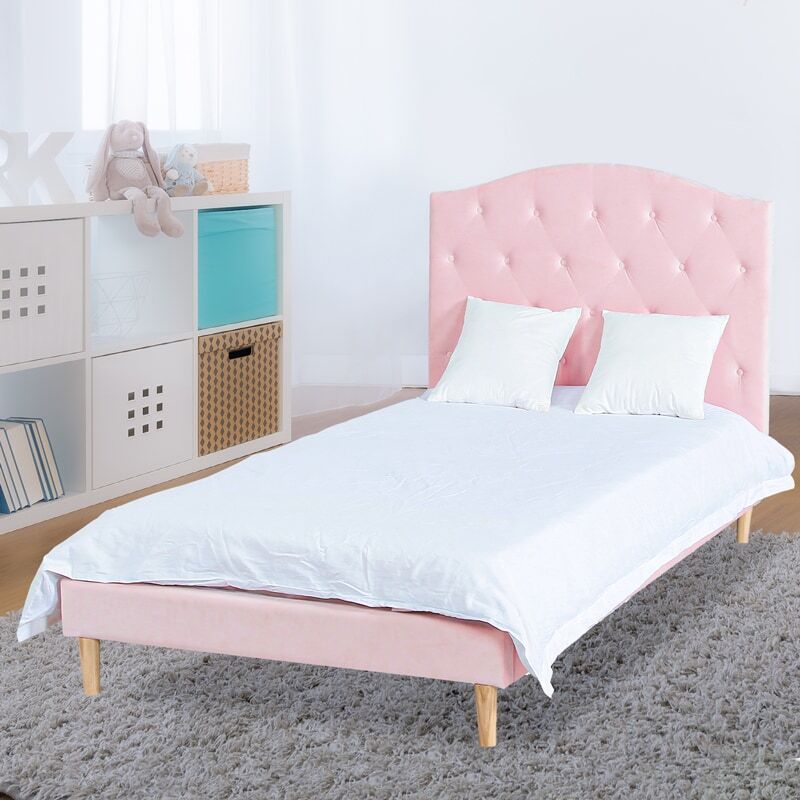 Star Kidz Luna Bed King Single Pink Velvet, King Single Fabric Bed Frame
