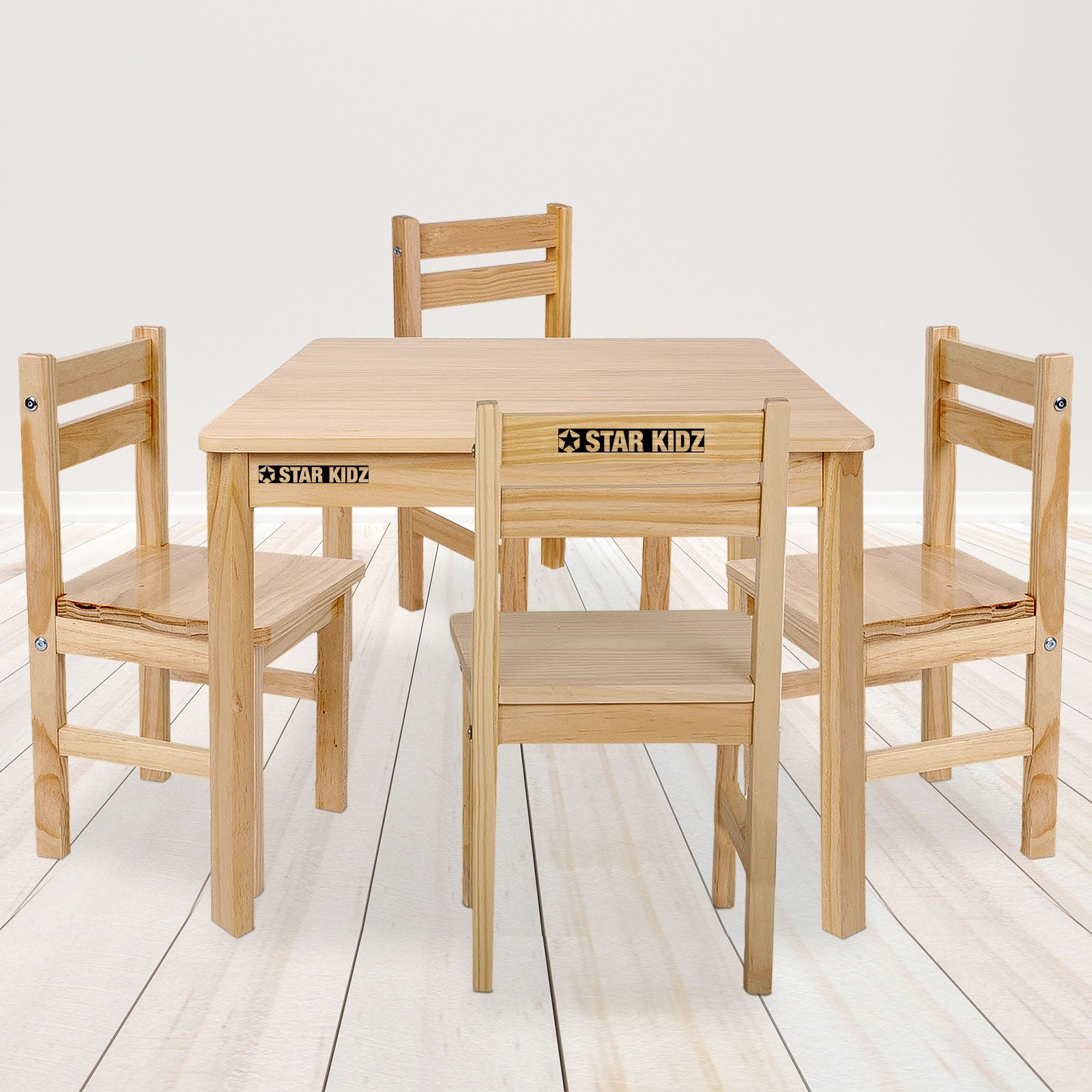 Nu Elwood Square Table 4 Chairs Set Natural Star Kidz