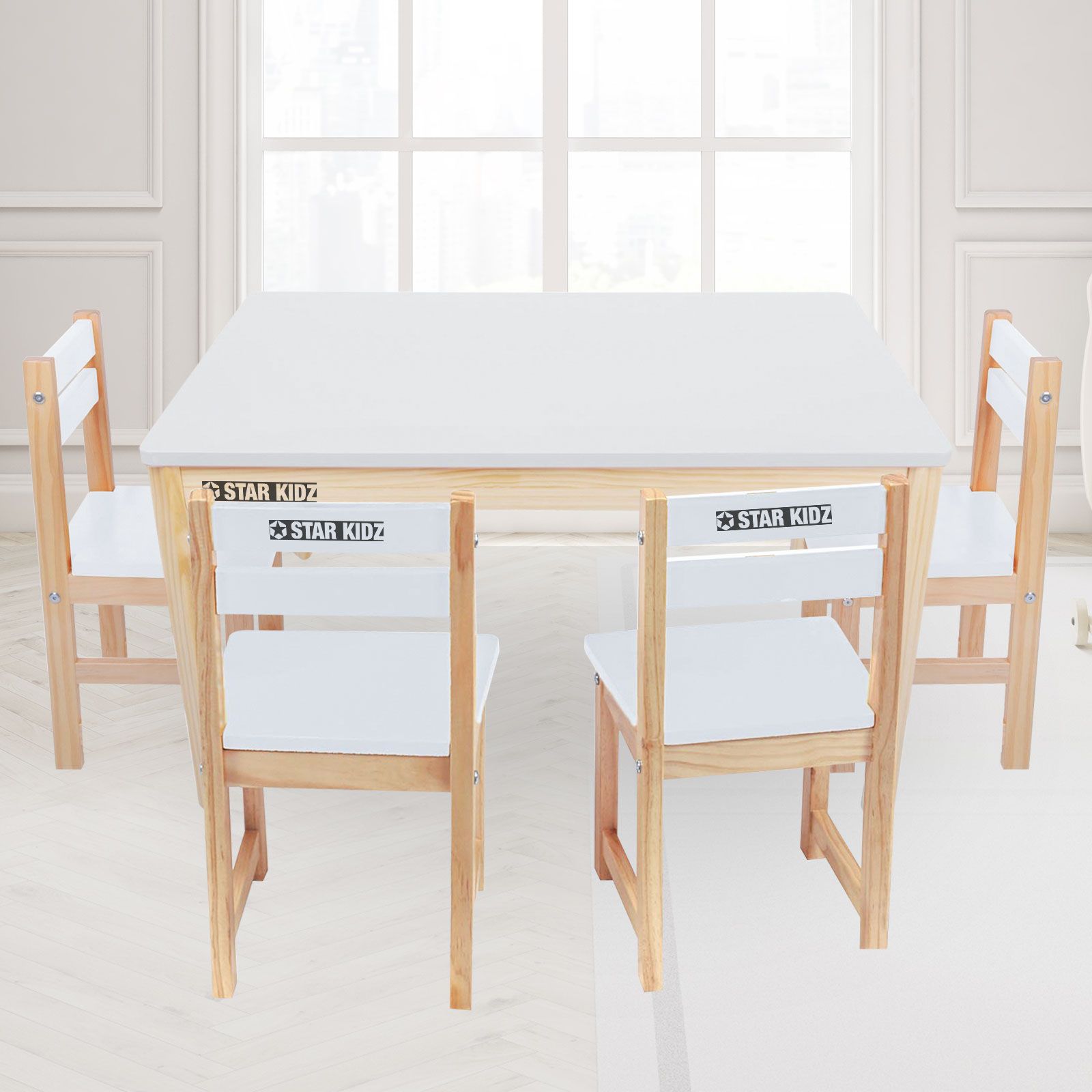 Nu Elwood Rectangle Table & 4 Chairs Set - White - Star Kidz