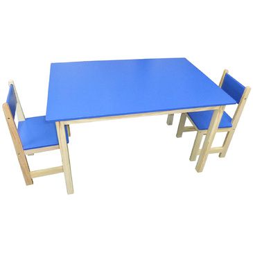 Jay Wooden Rectangle Table + 2 Chairs Set- BLUE