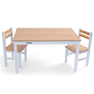 white wooden kids table and chairs