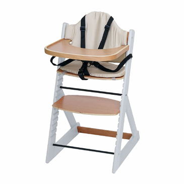 Wooden Baby High Chair | 3in1 Highchair with Tray and Bar (White & Natural)