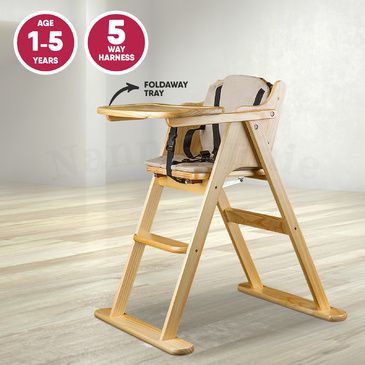 Wooden Folding Baby Highchair - Fold-away Baby High Chair Beech Colour