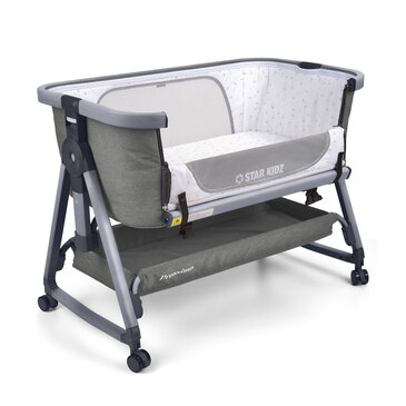 Star Kidz Prossimo Premium Co-Sleeper Bedside Bassinet - Grey with Silver Frame