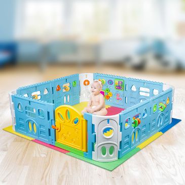 EVA Safety Mat And Baby Playpen with Gate and Activities 1.6m Square