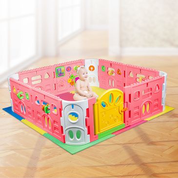 EVA Safety Mat And Baby Playpen with Gate and Activities 1.6m Square - Pink