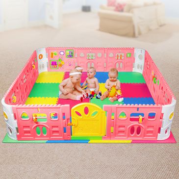 EVA Safety Mat And Baby Playpen With Door - Super Giant Interactive Play Room 2.3 x 2.3m - Pink
