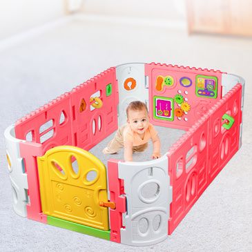 Baby Playpen with Door - Rectangle Interactive Play Room 1.6 x 1m - Pink