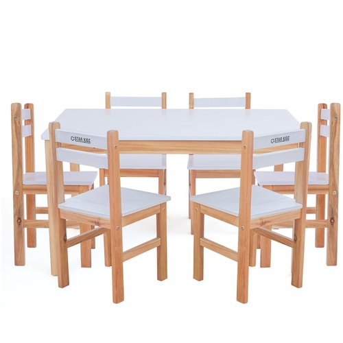 Star Kidz Elwood Rectangle Table & 6 Chairs White